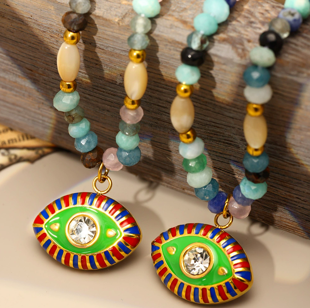 BIG EYE AND STONE NECKLACE