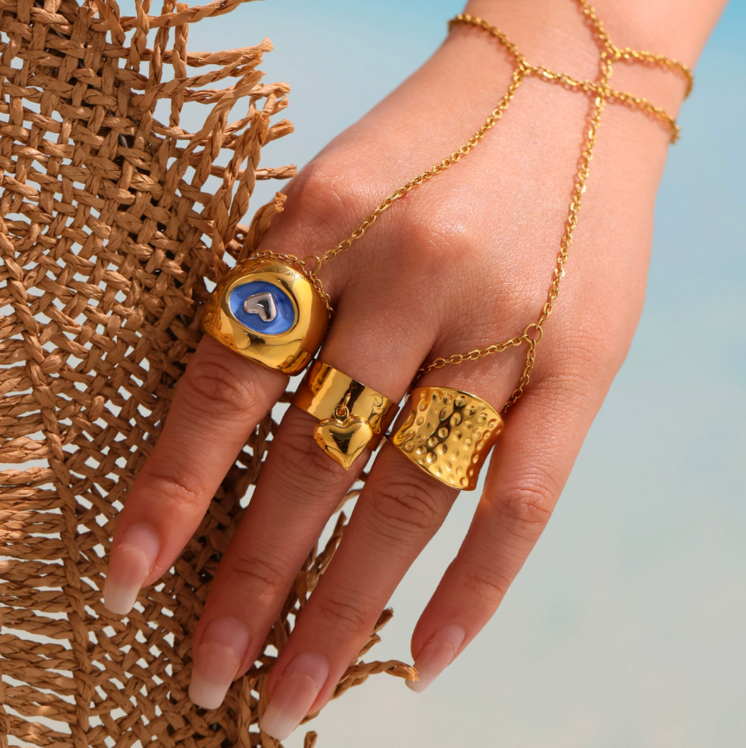 18K GOLD PLATED HEART & EYE RING