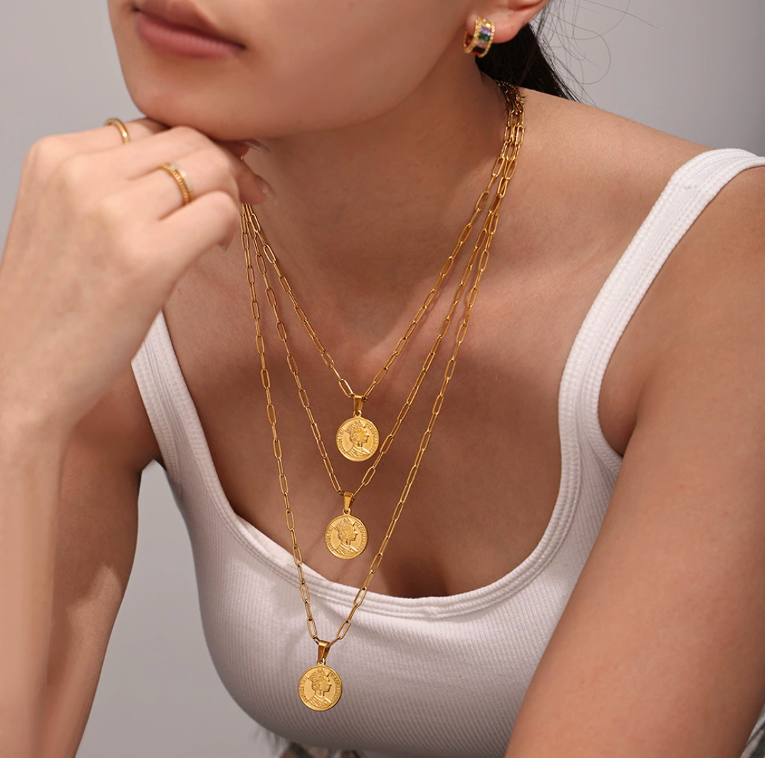 18K GOLD PLATED ROMAN COIN NECKLACE