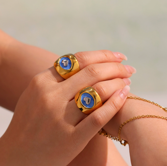 18K GOLD PLATED HEART & EYE RING