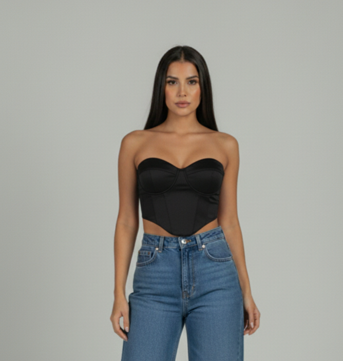 Black Satin Bustier Top